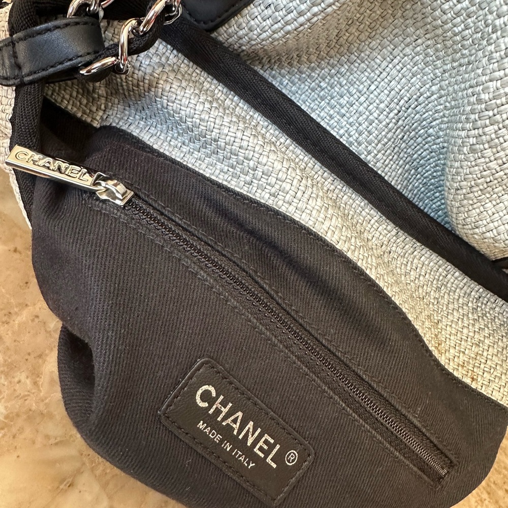CHANEL COCOMARK Deauville Gray Canvas Crossbody with Black Trim and Chain Strap - Picture 7 of 12